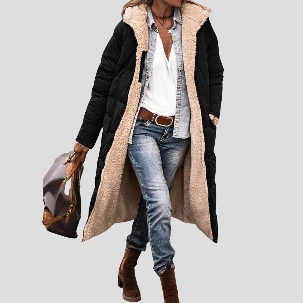 Langer Damen-Wintermantel mit Wende-Design und Teddy-Futter | J&B - 1 - Jasminaboutique.com