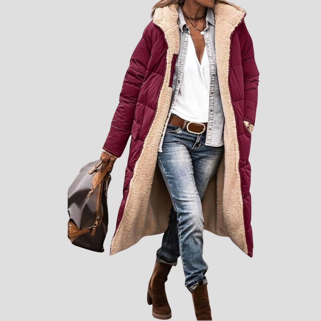 Langer Damen-Wintermantel mit Wende-Design und Teddy-Futter | J&B - 4 - Jasminaboutique.com