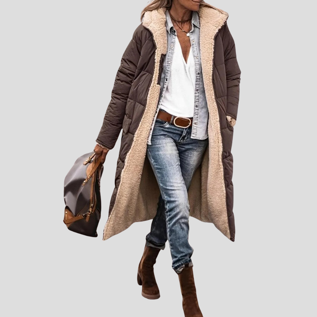 Langer Damen-Wintermantel mit Wende-Design und Teddy-Futter | J&B - 5 - Jasminaboutique.com