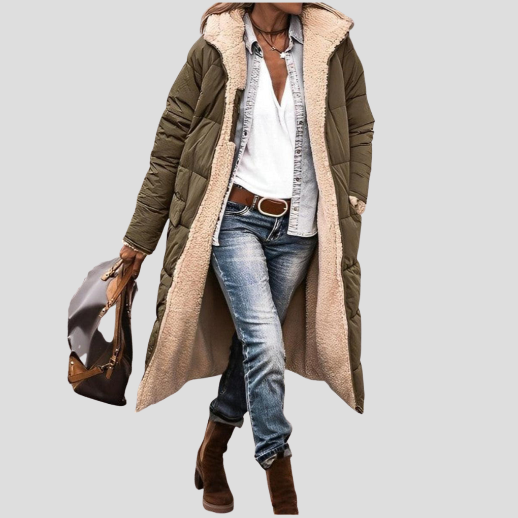 Langer Damen-Wintermantel mit Wende-Design und Teddy-Futter | J&B - 7 - Jasminaboutique.com