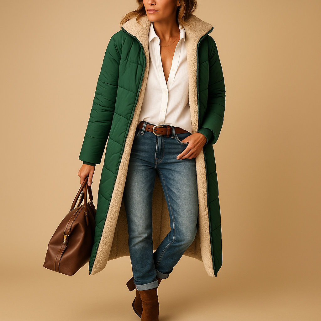 Langer Wintermantel Damen mit Kapuze und kuscheligem Futter | J&B - 2 - Jasminaboutique.com