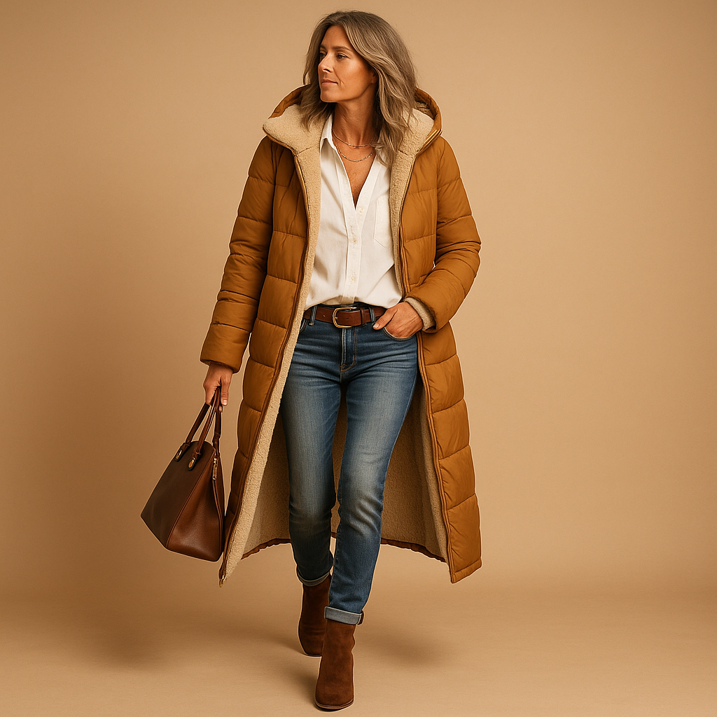 Langer Wintermantel Damen mit Kapuze und kuscheligem Futter | J&B - 3 - Jasminaboutique.com