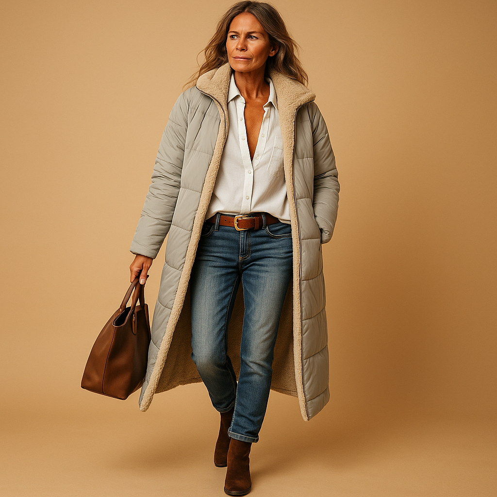 Langer Wintermantel Damen mit Kapuze und kuscheligem Futter | J&B - 4 - Jasminaboutique.com