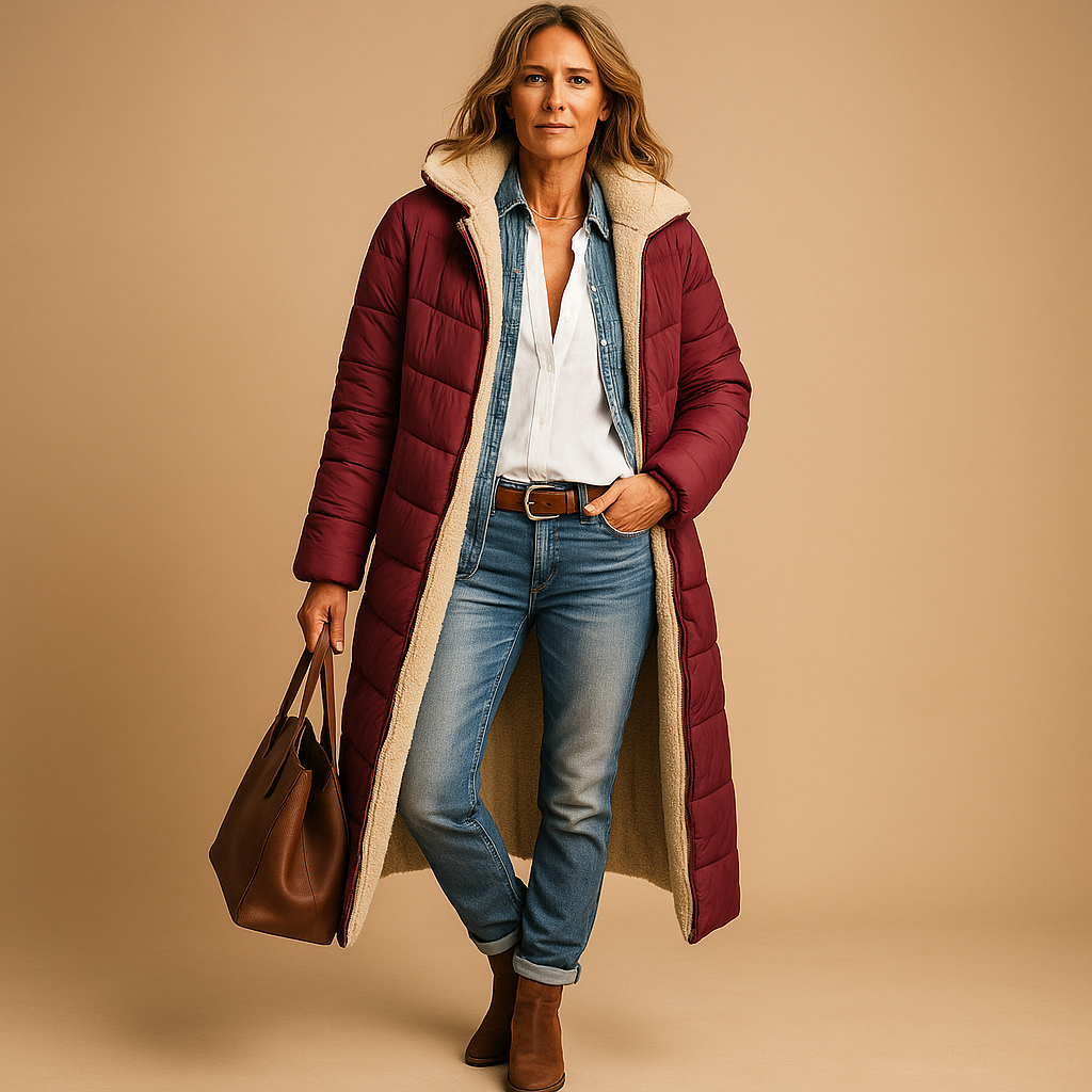 Langer Wintermantel Damen mit Kapuze und kuscheligem Futter | J&B - 6 - Jasminaboutique.com