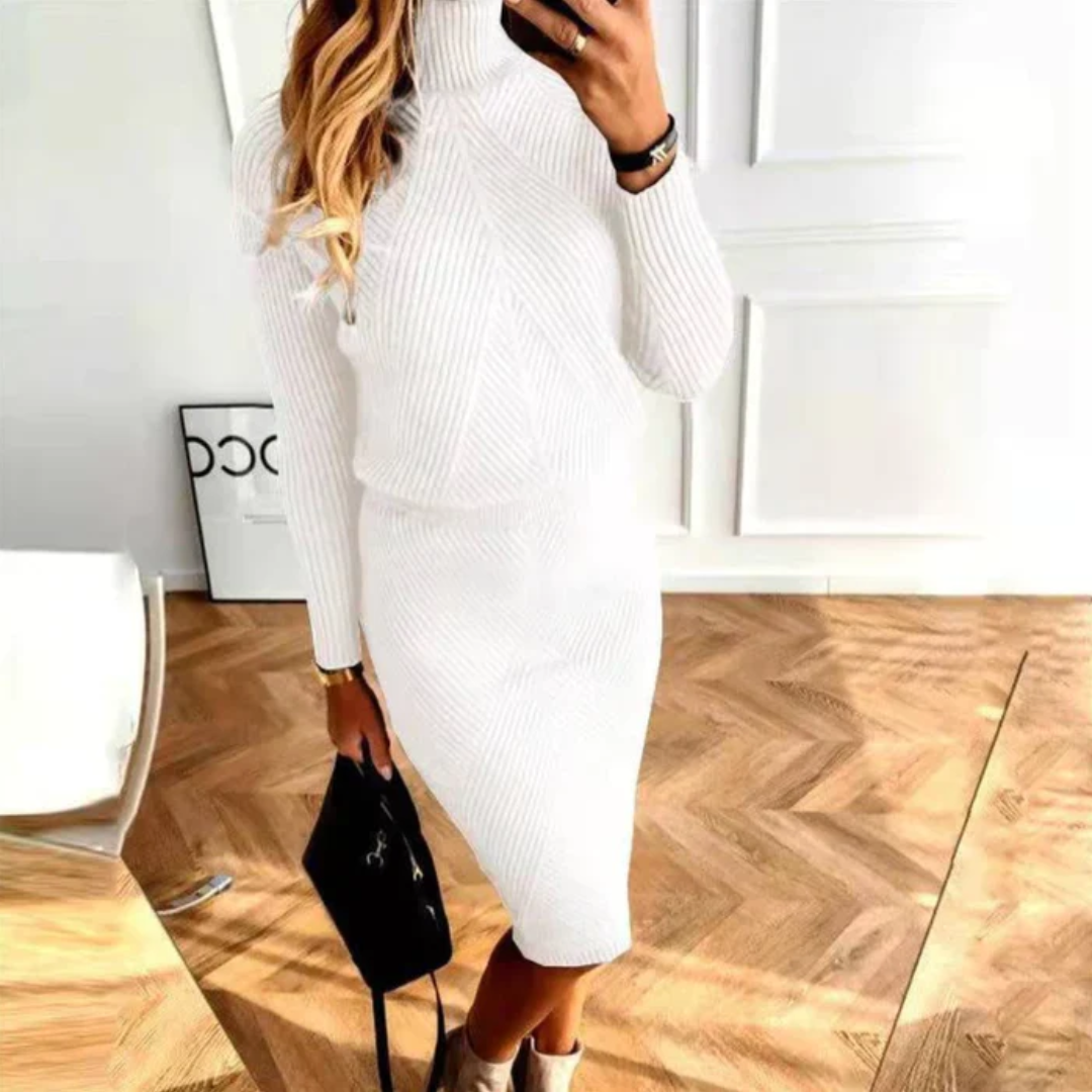 Strickkleid für Damen mit Rollkragen und schmaler Passform - 7 - Jasminaboutique.com