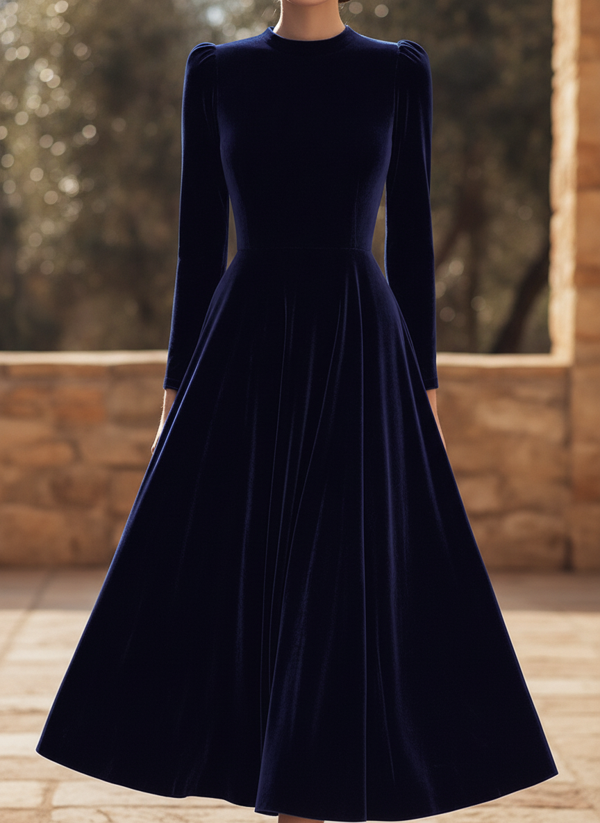 Maxikleid für Damen, A-Linie, langärmelig, mit eleganter Samtoptik - 1 - Jasminaboutique.com