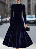 Maxikleid für Damen, A-Linie, langärmelig, mit eleganter Samtoptik - 2 - Jasminaboutique.com