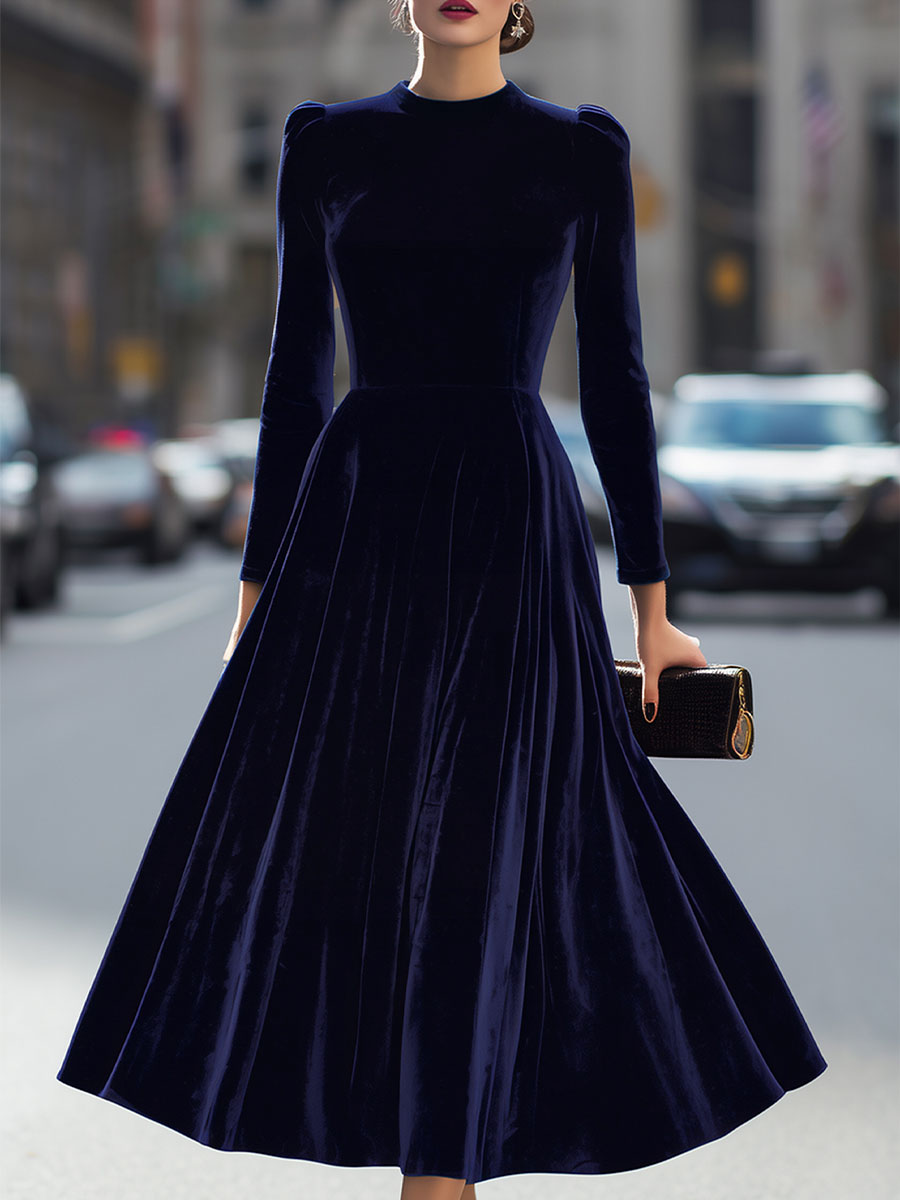 Maxikleid für Damen, A-Linie, langärmelig, mit eleganter Samtoptik - 2 - Jasminaboutique.com
