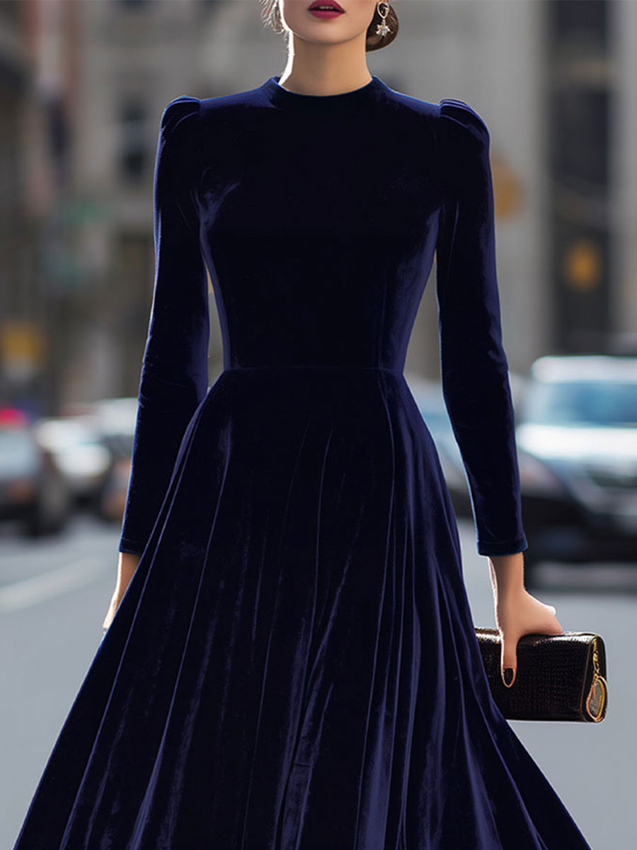 Maxikleid für Damen, A-Linie, langärmelig, mit eleganter Samtoptik - 3 - Jasminaboutique.com