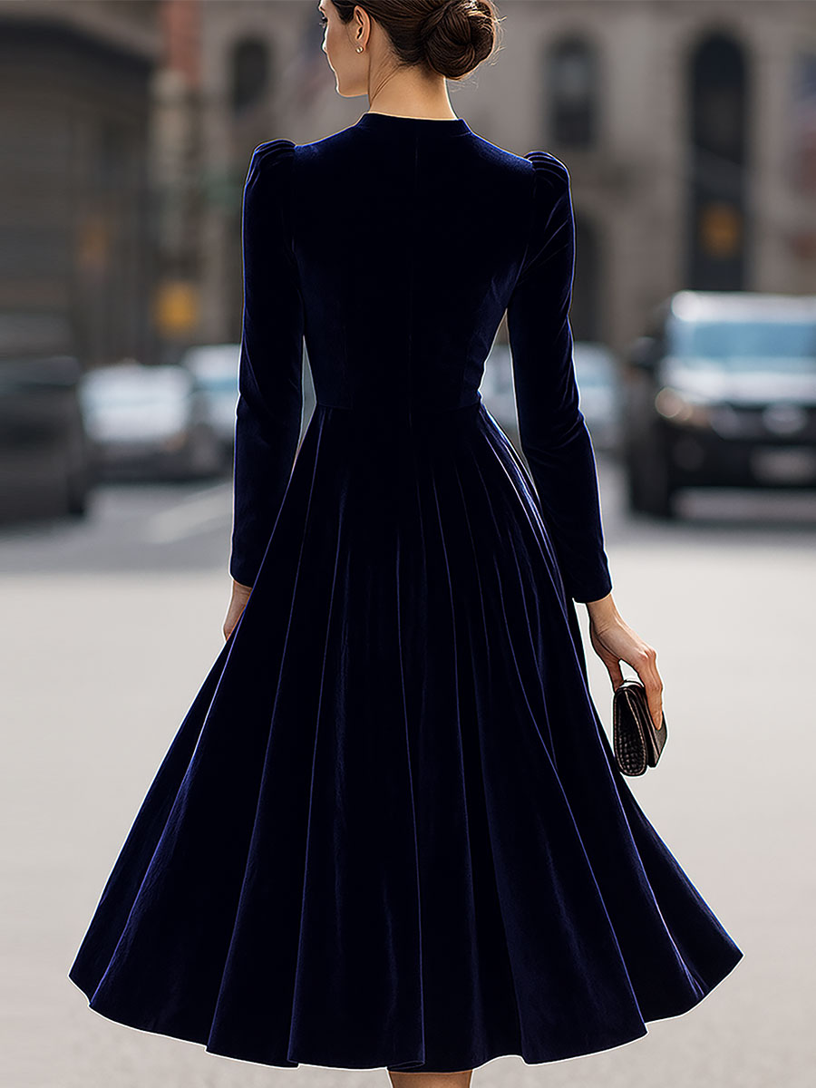 Maxikleid für Damen, A-Linie, langärmelig, mit eleganter Samtoptik - 5 - Jasminaboutique.com