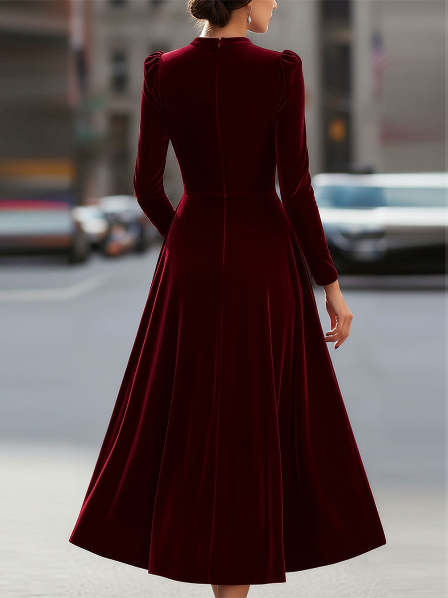 Maxikleid für Damen, A-Linie, langärmelig, mit eleganter Samtoptik - 7 - Jasminaboutique.com