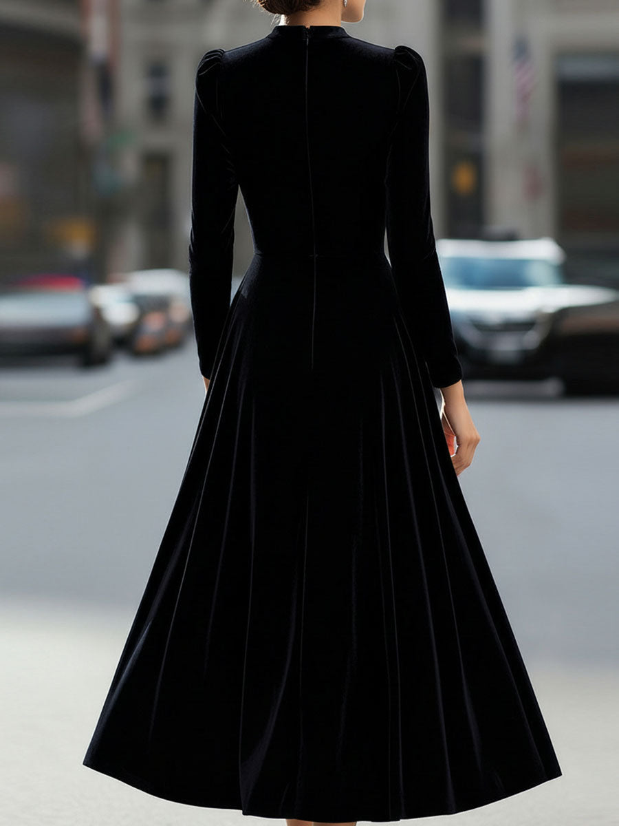 Maxikleid für Damen, A-Linie, langärmelig, mit eleganter Samtoptik - 9 - Jasminaboutique.com