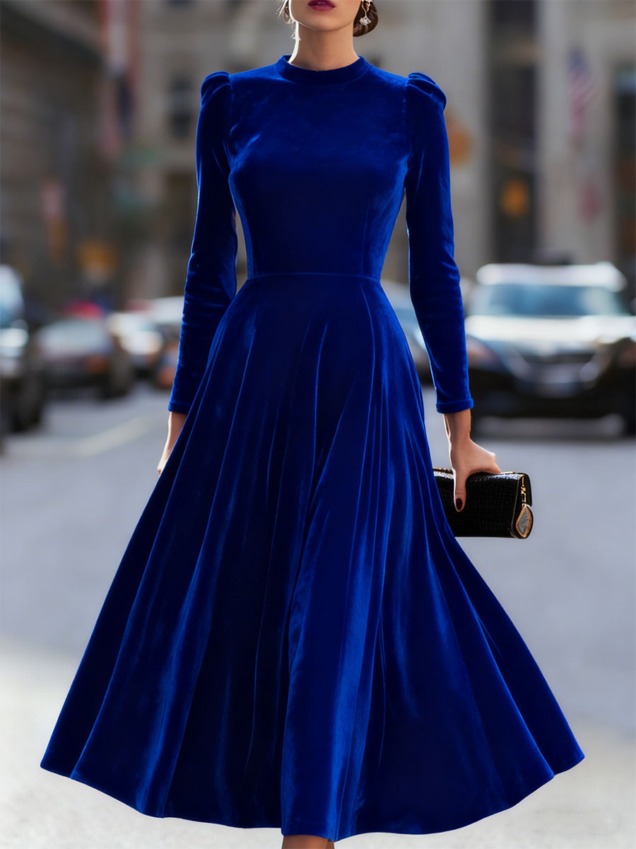Maxikleid für Damen, A-Linie, langärmelig, mit eleganter Samtoptik - 10 - Jasminaboutique.com