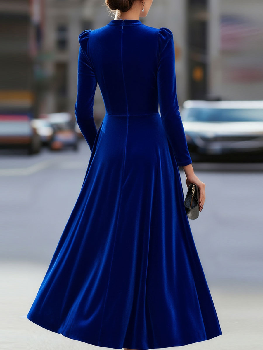 Maxikleid für Damen, A-Linie, langärmelig, mit eleganter Samtoptik - 11 - Jasminaboutique.com