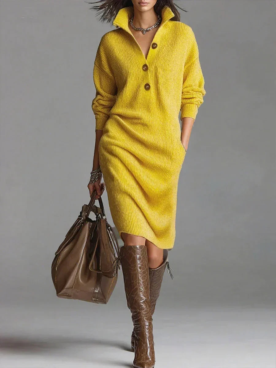 Pulloverkleid für Damen, lockere Passform mit Knopfkragen - 2 - Jasminaboutique.com