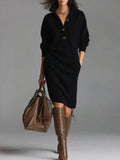 Pulloverkleid für Damen, lockere Passform mit Knopfkragen - 3 - Jasminaboutique.com