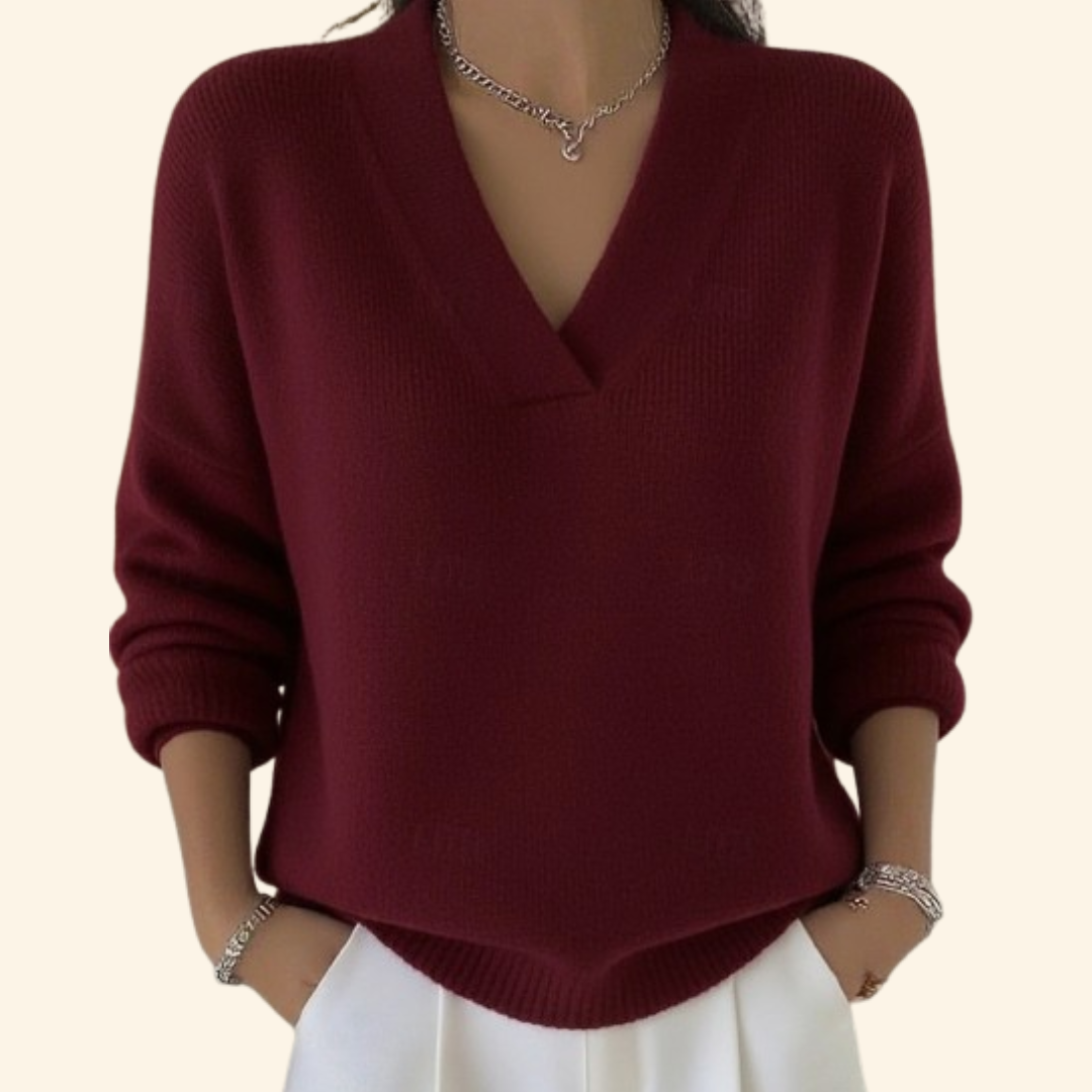 Damenpullover mit lockerem Schnitt, V-Ausschnitt und figurschmeichelnder Passform - 1 - Jasminaboutique.com