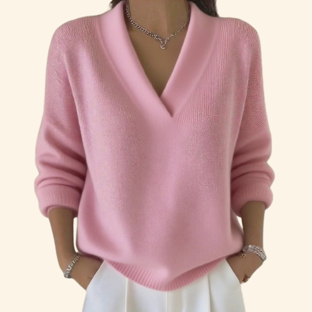 Damenpullover mit lockerem Schnitt, V-Ausschnitt und figurschmeichelnder Passform - 2 - Jasminaboutique.com