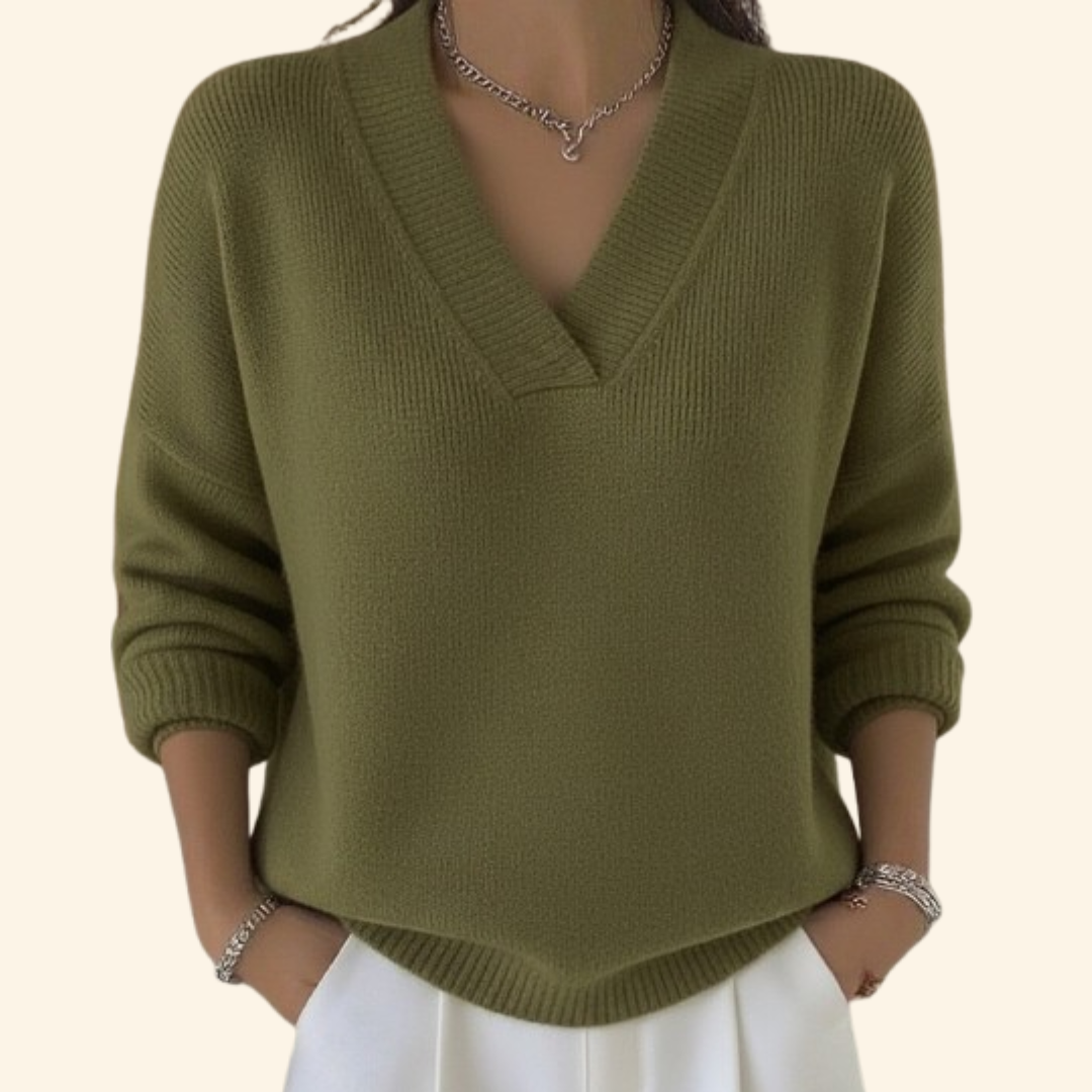 Damenpullover mit lockerem Schnitt, V-Ausschnitt und figurschmeichelnder Passform - 3 - Jasminaboutique.com
