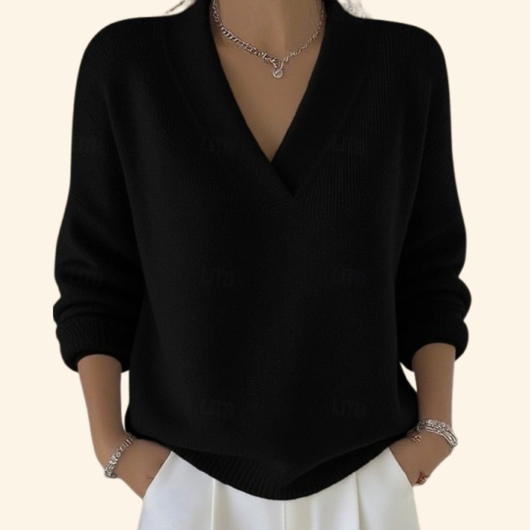 Damenpullover mit lockerem Schnitt, V-Ausschnitt und figurschmeichelnder Passform - 4 - Jasminaboutique.com