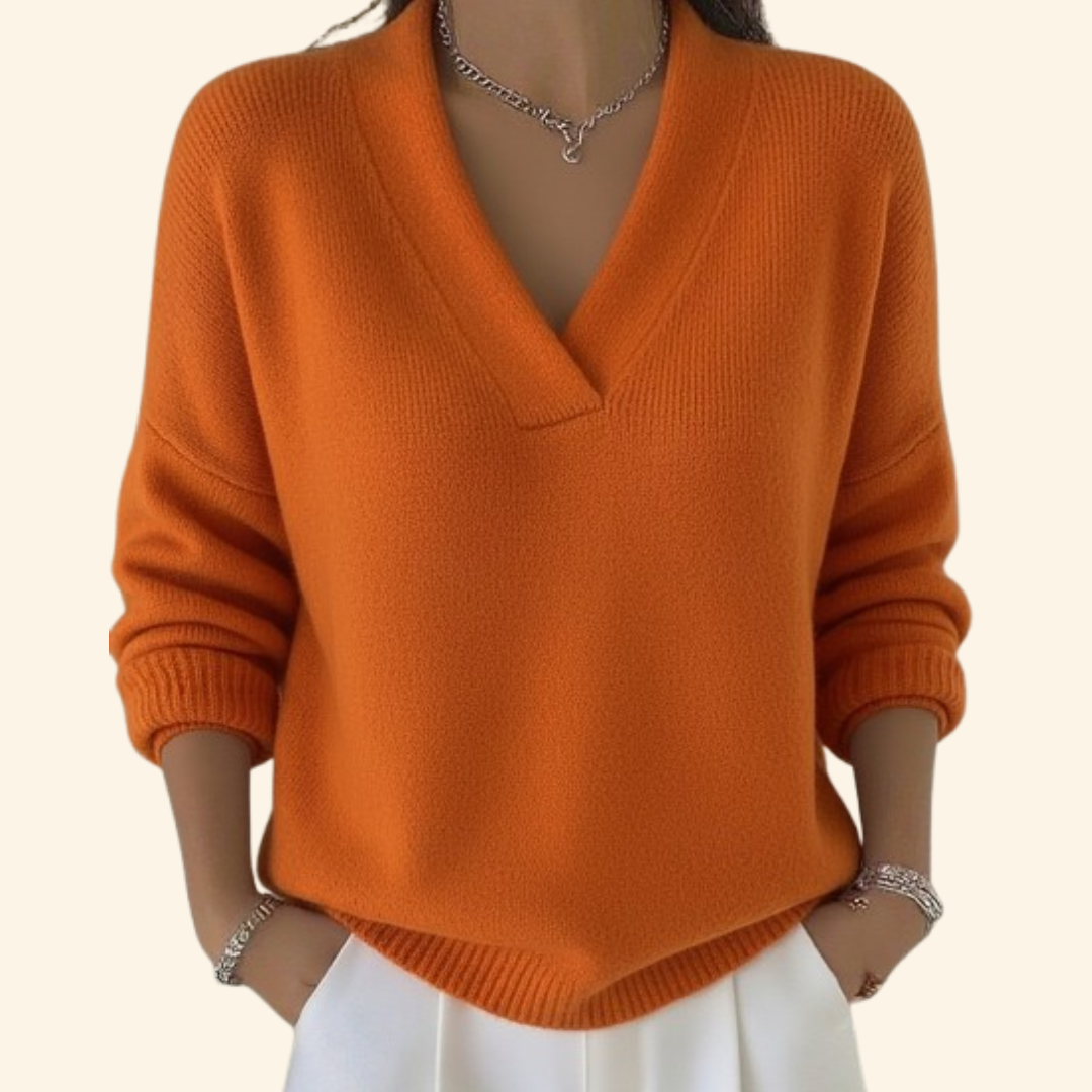 Damenpullover mit lockerem Schnitt, V-Ausschnitt und figurschmeichelnder Passform - 5 - Jasminaboutique.com