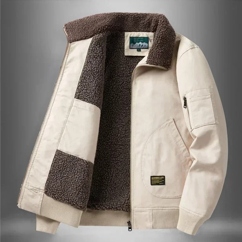 Bomberjacke für Herren, mit Sherpa-Futter und Reißverschluss - 4 - Jasminaboutique.com