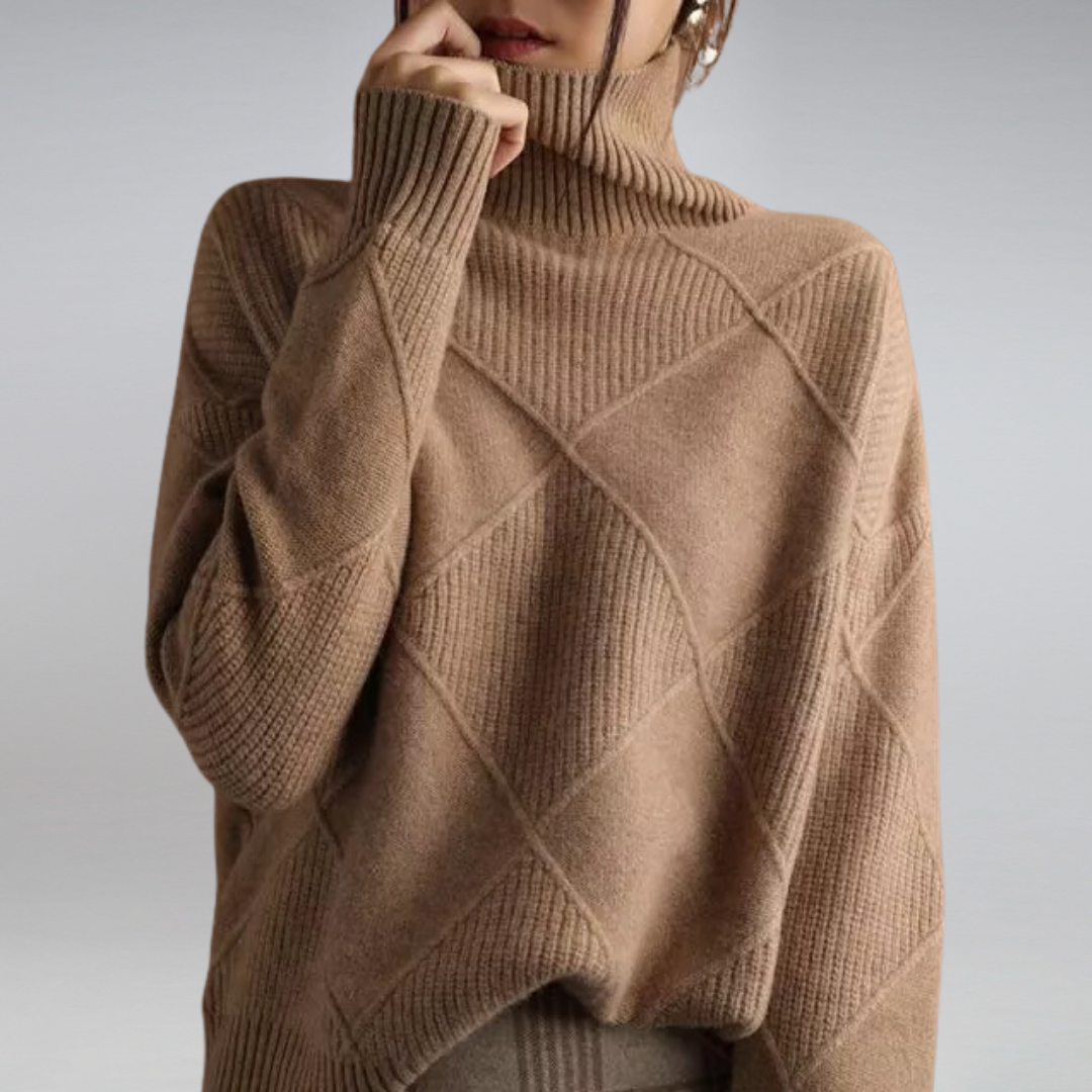 Damen-Rollkragenpullover – Stilvolles Rautenmuster und kuscheliger Tragekomfort - 3 - Jasminaboutique.com