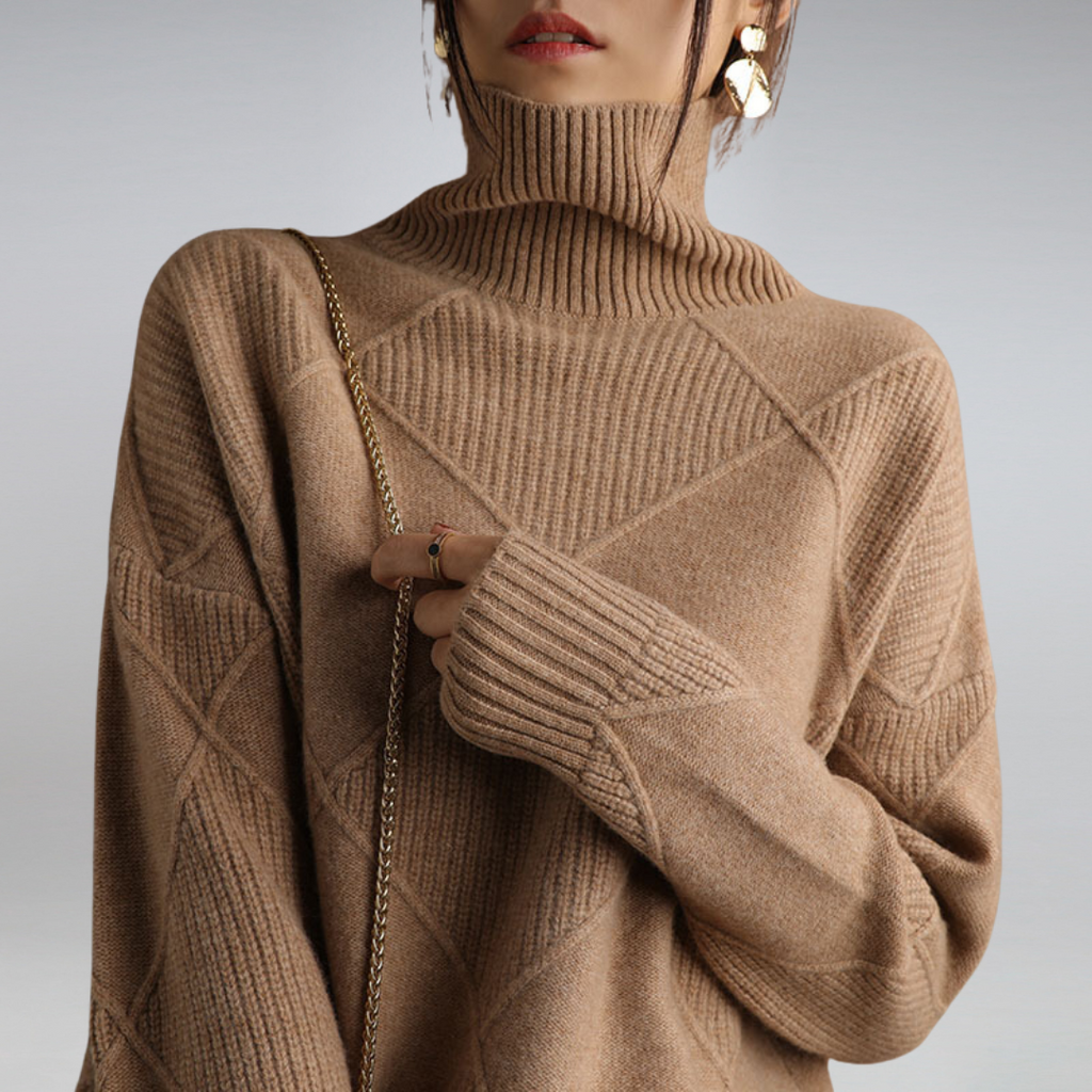 Damen-Rollkragenpullover – Stilvolles Rautenmuster und kuscheliger Tragekomfort - 4 - Jasminaboutique.com