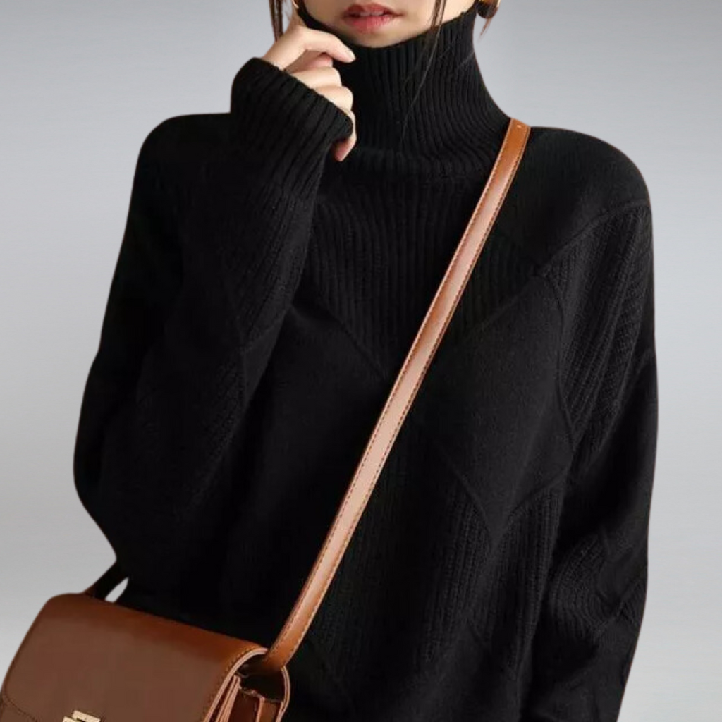 Damen-Rollkragenpullover – Stilvolles Rautenmuster und kuscheliger Tragekomfort - 6 - Jasminaboutique.com
