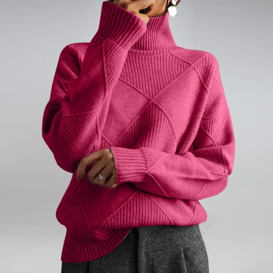 Damen-Rollkragenpullover – Stilvolles Rautenmuster und kuscheliger Tragekomfort - 7 - Jasminaboutique.com