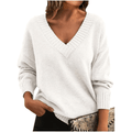 Damen-Strickpullover mit V-Ausschnitt und lockerer Passform - 2 - Jasminaboutique.com