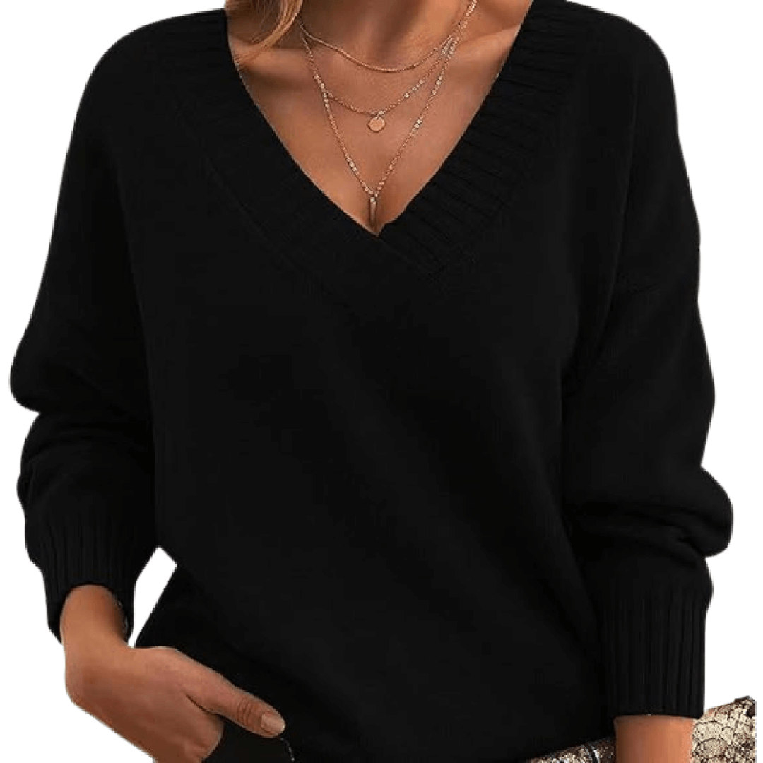 Damen-Strickpullover mit V-Ausschnitt und lockerer Passform - 3 - Jasminaboutique.com
