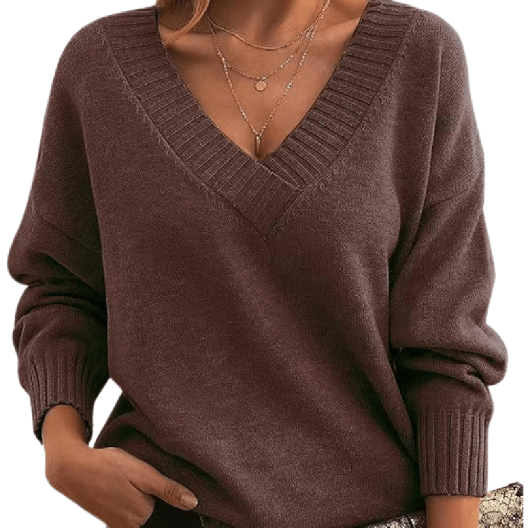 Damen-Strickpullover mit V-Ausschnitt und lockerer Passform - 4 - Jasminaboutique.com
