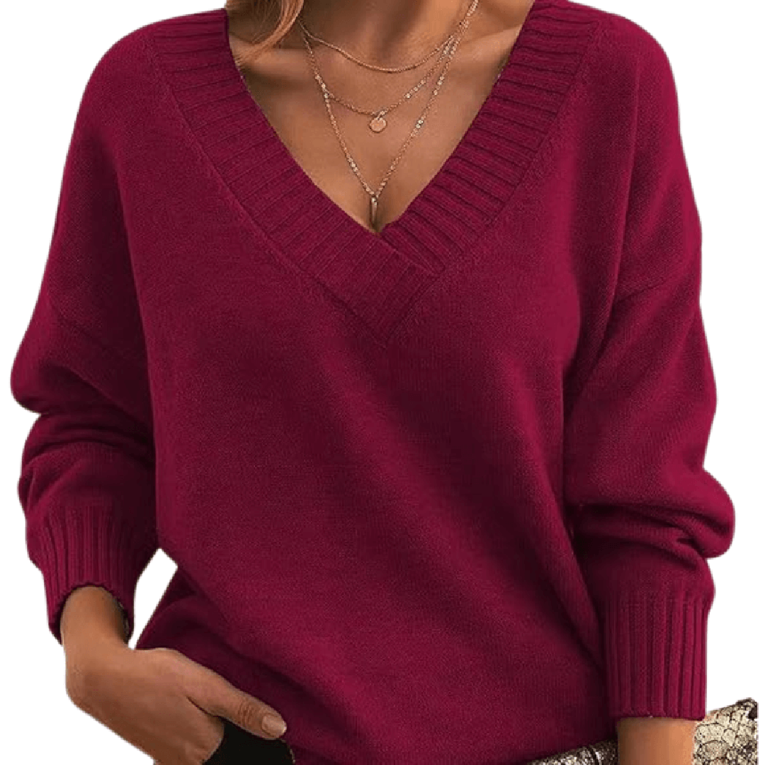Damen-Strickpullover mit V-Ausschnitt und lockerer Passform - 5 - Jasminaboutique.com