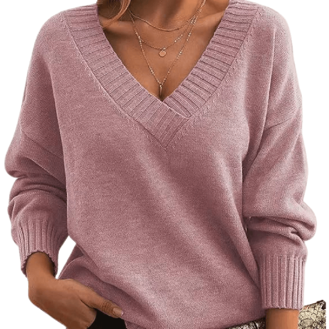 Damen-Strickpullover mit V-Ausschnitt und lockerer Passform - 6 - Jasminaboutique.com