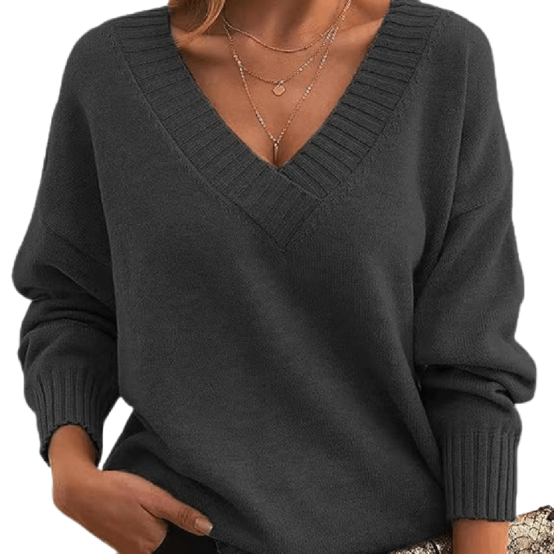 Damen-Strickpullover mit V-Ausschnitt und lockerer Passform - 10 - Jasminaboutique.com
