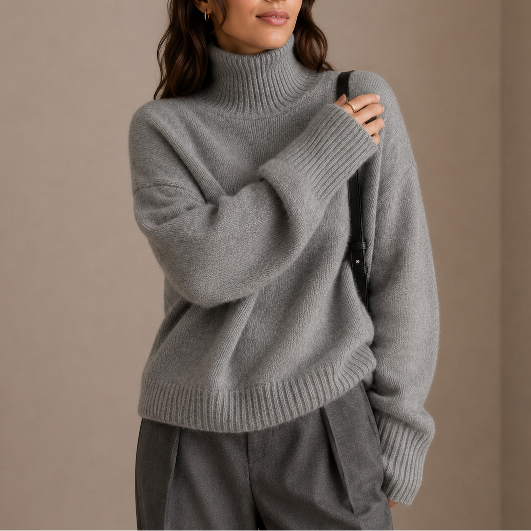 Oversize-Rollkragenpullover für Damen – Weicher, locker sitzender Strickpullover mit geripptem Saum - 1 - Jasminaboutique.com