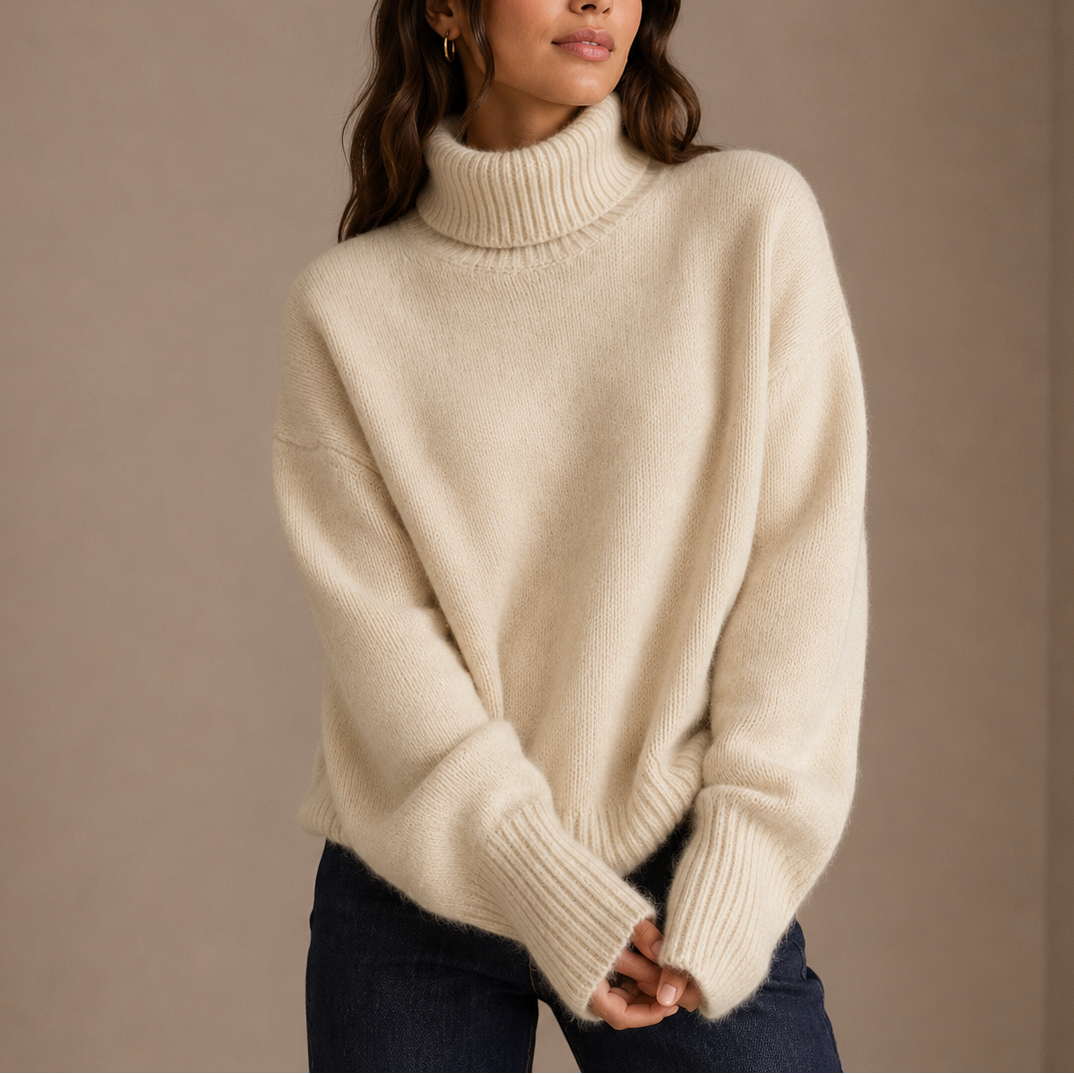 Oversize-Rollkragenpullover für Damen – Weicher, locker sitzender Strickpullover mit geripptem Saum - 3 - Jasminaboutique.com
