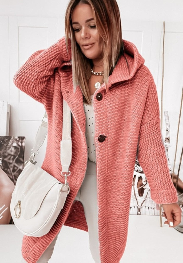 Oversize-Strickjacke mit Kapuze für Damen und strukturierten Nähten - 6 - Jasminaboutique.com