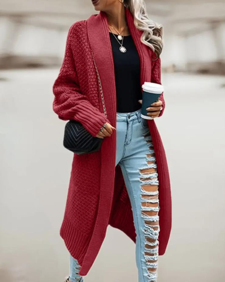 Oversize-Strickjacke mit Kapuze für Damen und strukturierten Nähten - 7 - Jasminaboutique.com