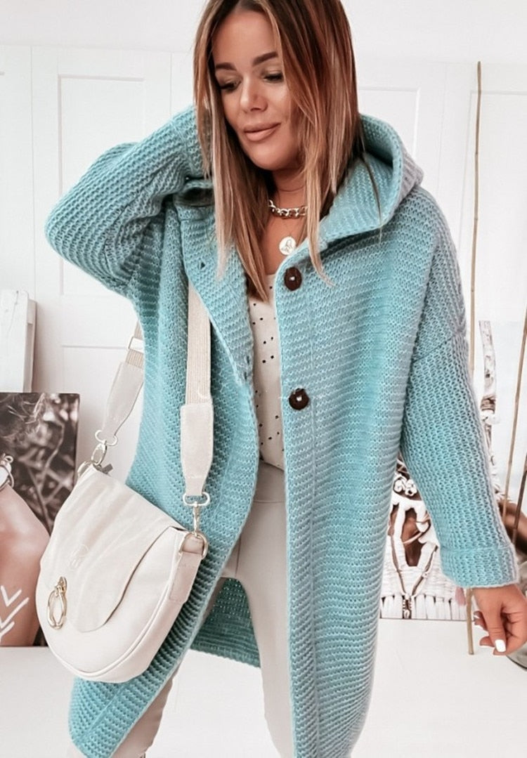 Oversize-Strickjacke mit Kapuze für Damen und strukturierten Nähten - 10 - Jasminaboutique.com