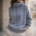 Damen-Kapuzenpullover in lockerer Passform mit Wasserfallkragen und gerippten Details - 1 - Jasminaboutique.com