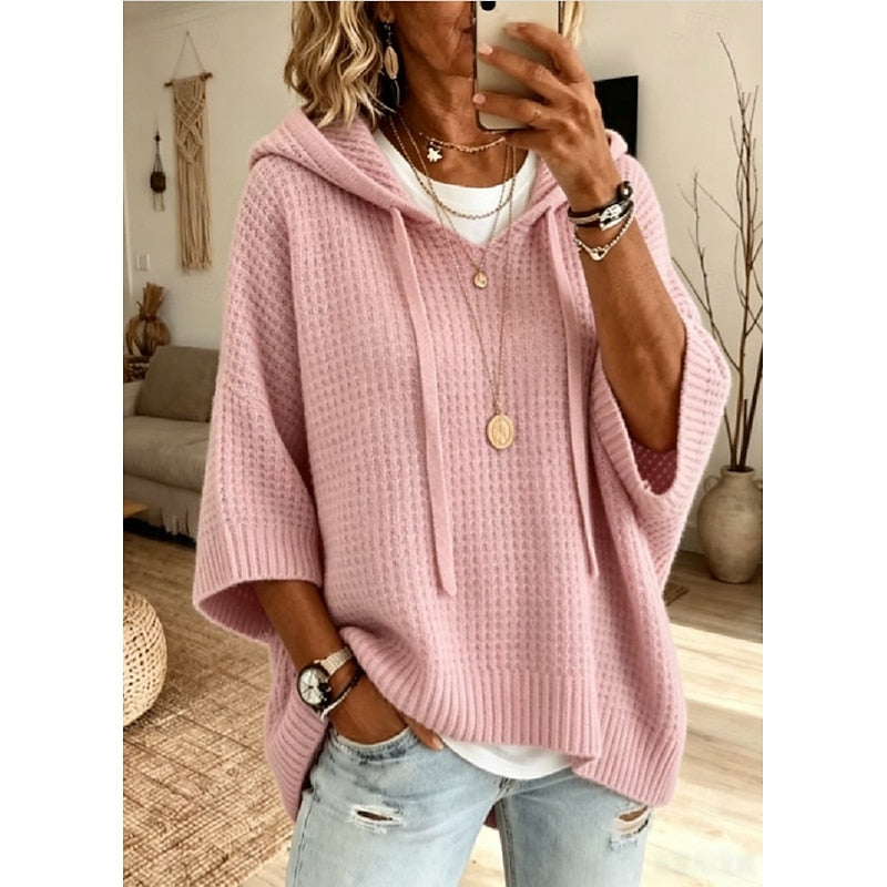 Damen-Kapuzenpullover in lockerer Passform mit Waffelstruktur - 2 - Jasminaboutique.com