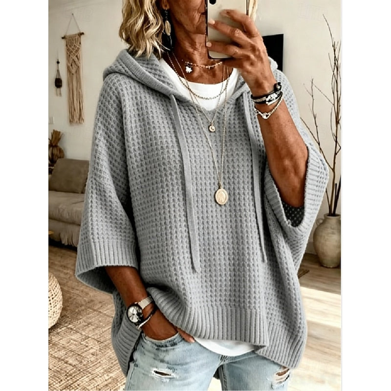 Damen-Kapuzenpullover in lockerer Passform mit Waffelstruktur - 3 - Jasminaboutique.com