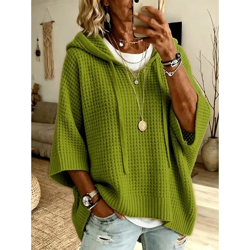 Damen-Kapuzenpullover in lockerer Passform mit Waffelstruktur - 4 - Jasminaboutique.com