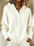 Kapuzen-Strickjacke für Damen, lockere Passform, mit Knopfleiste - 2 - Jasminaboutique.com