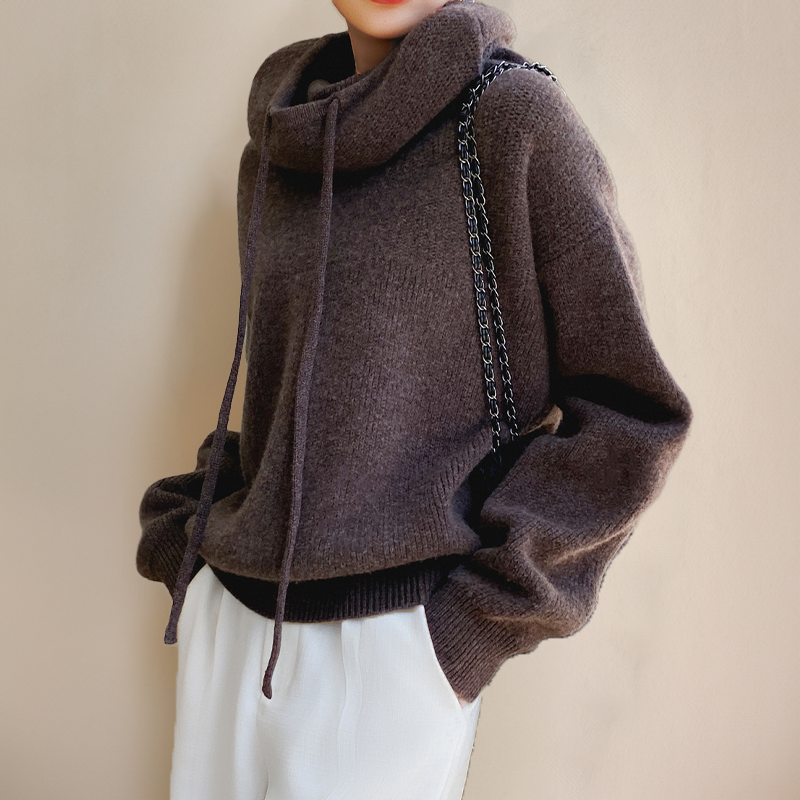 Damen-Hoodie im Oversize-Schnitt mit Cowl-Ausschnitt und Kordelzug - 4 - Jasminaboutique.com