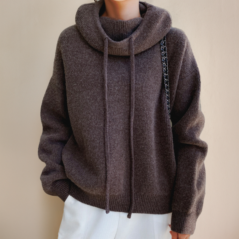 Damen-Hoodie im Oversize-Schnitt mit Cowl-Ausschnitt und Kordelzug - 6 - Jasminaboutique.com