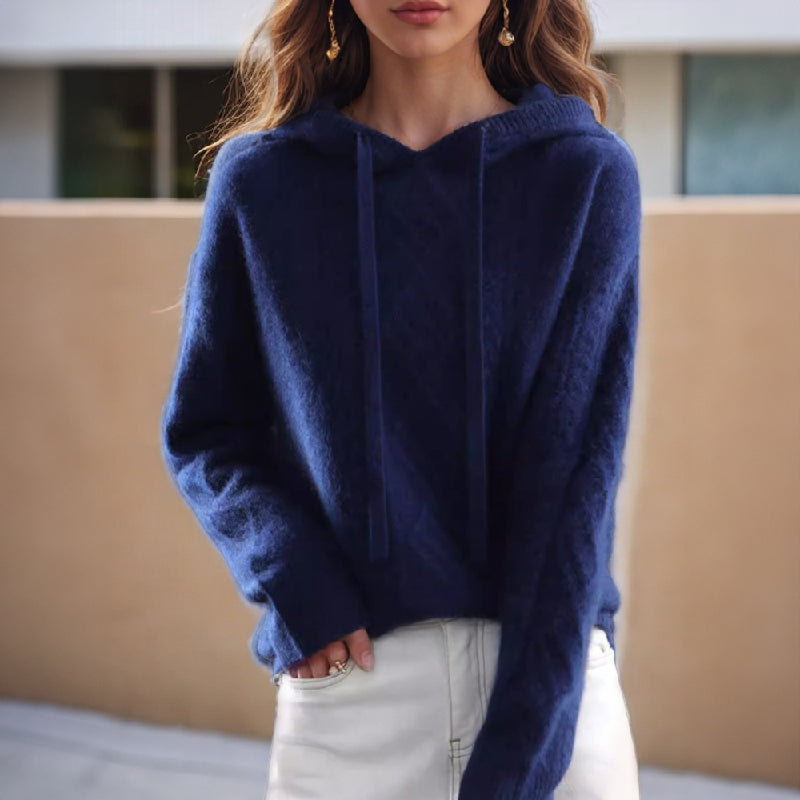 Damenpullover mit Kapuze und Zopfmuster in lockerer Passform - 3 - Jasminaboutique.com