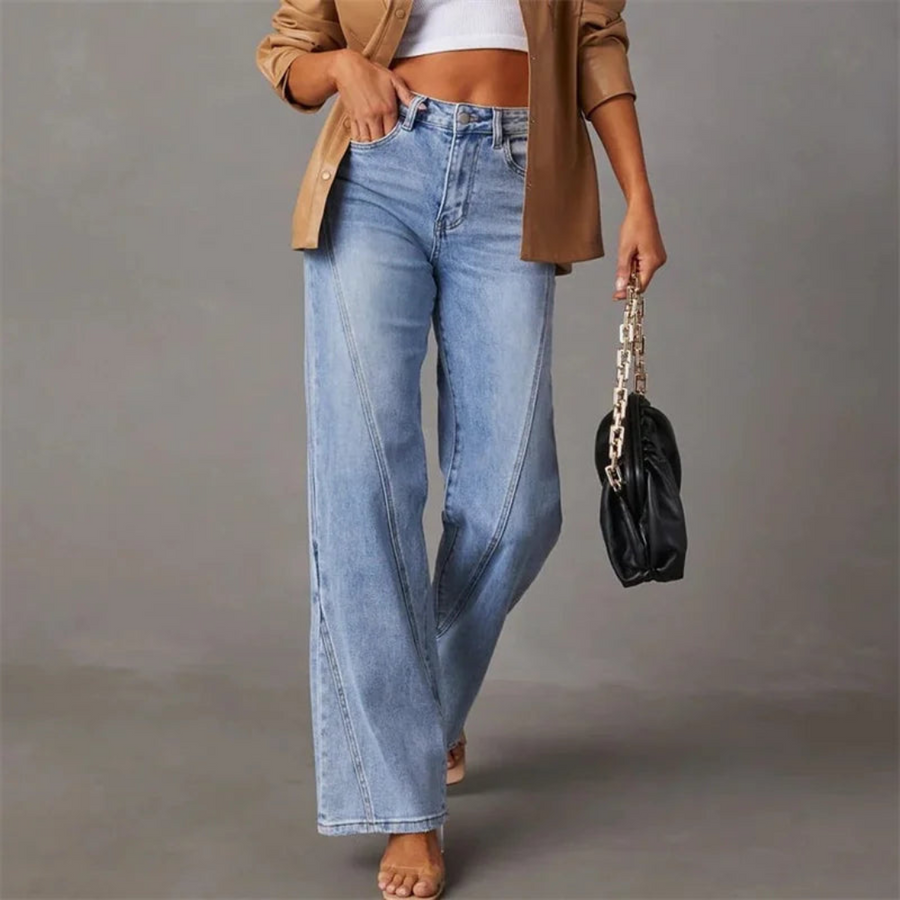 Damenjeans mit weitem Bein, hoher Taille und figurschmeichelnder Passform - 2 - Jasminaboutique.com